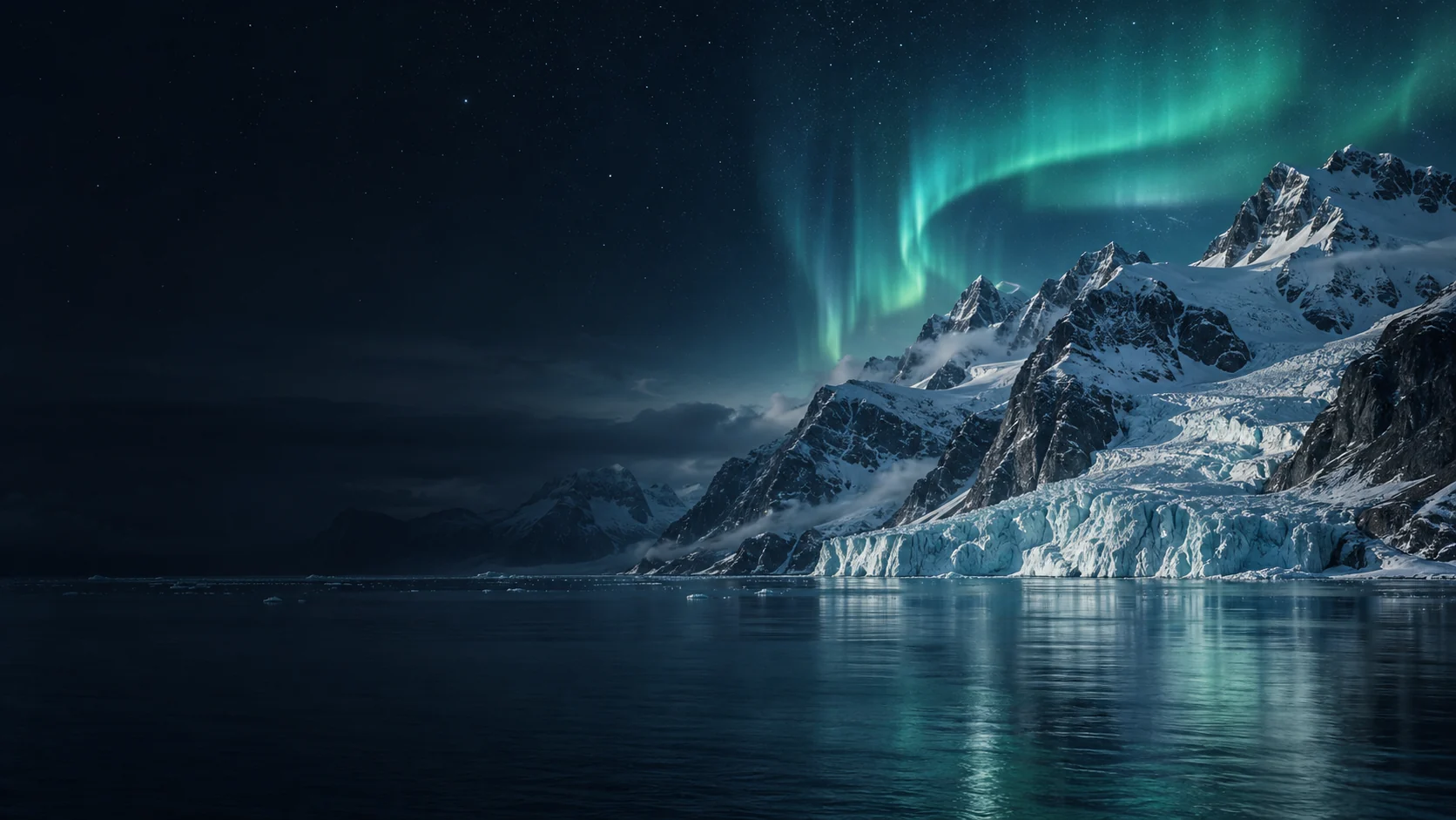 Auroră deasupra unui fiord, ilustrație originală pentru NordTV